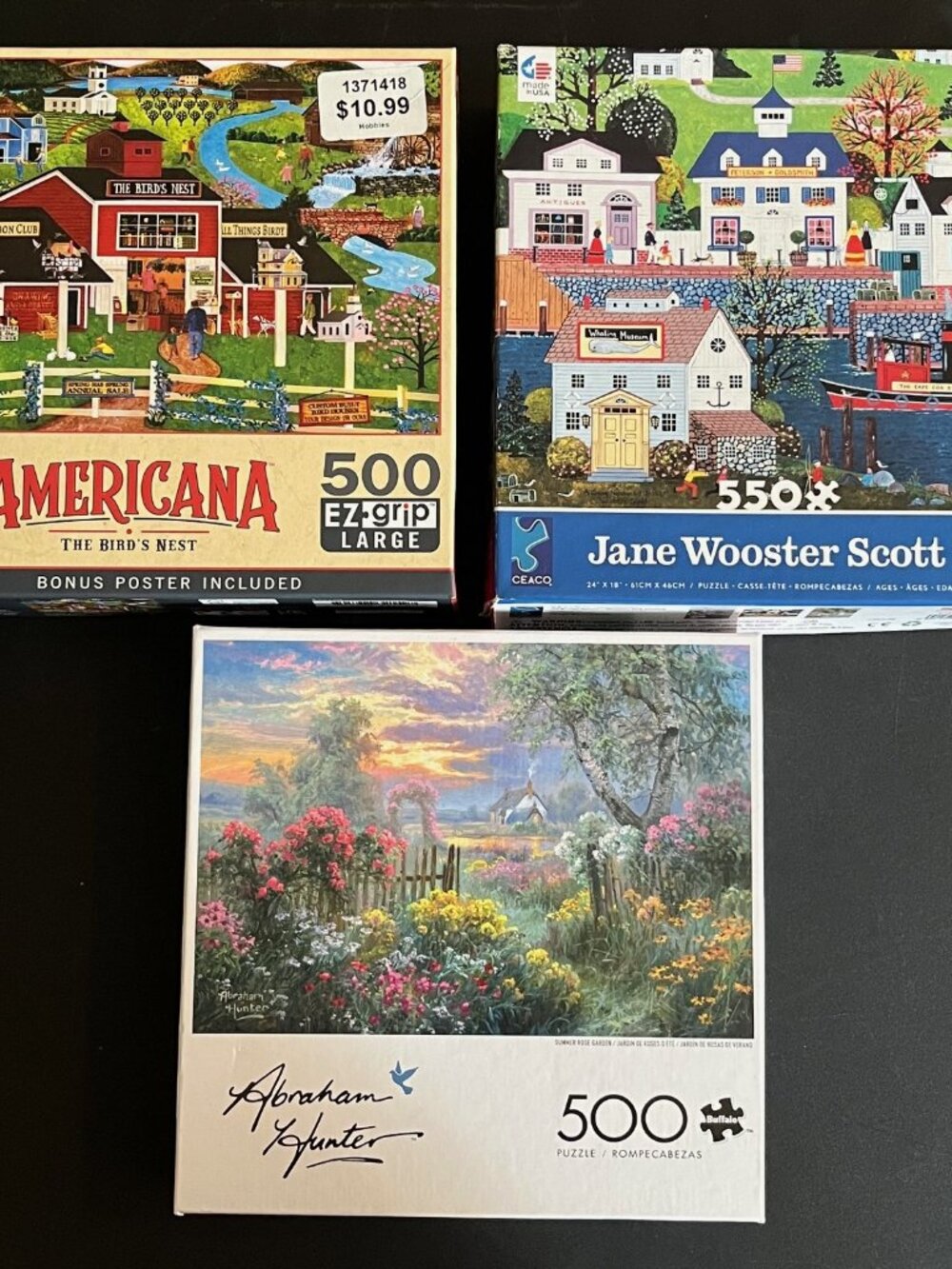 Variety Lot of 3 Jigsaw Puzzles 500 Pcs Hunter Wooster Scott Americana Summer